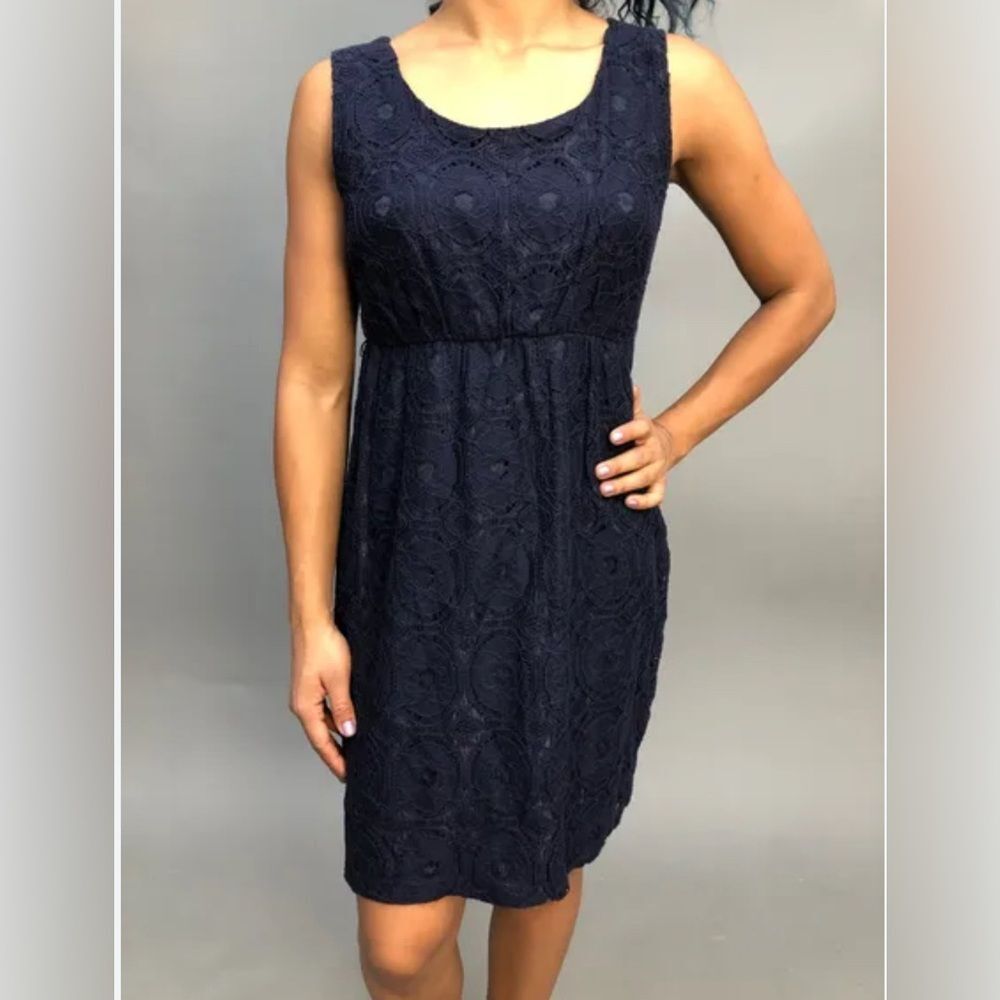 Valerie Bertinelli navy cotton lace dress size 10